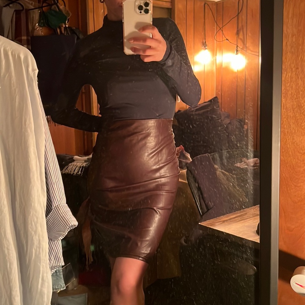 SOLD - NWT Babaton Dark Burgundy Faux Leather Skirt